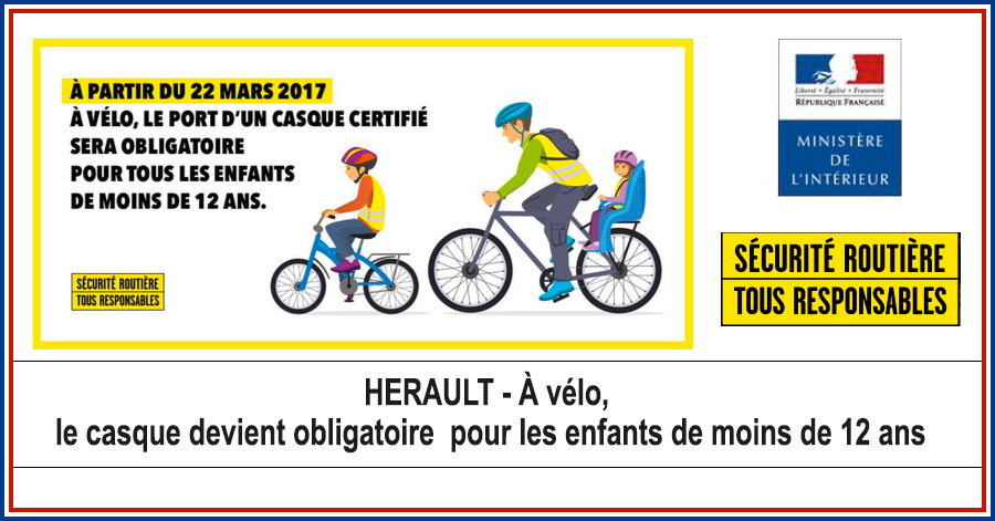 Le port du casque à vélo pour les enfants de moins de 12 ans devient  obligatoire le 22 mars 2017 - Campagne de communication envers les jeunes -  Sécurité routière - Transports