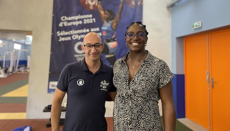 Gaëlle Nayo-Ketchanke et son entraineur Laurent Pedreno ©Louise Brahiti