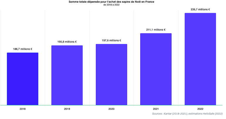 Graphique des ventes de sapins de Noël en France en 2022 © HelloSafe