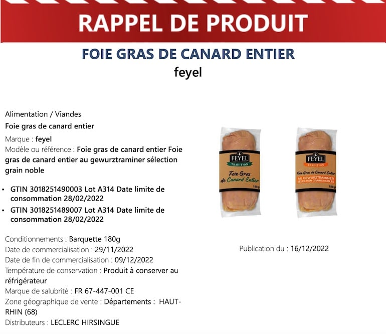 foie gras rappel