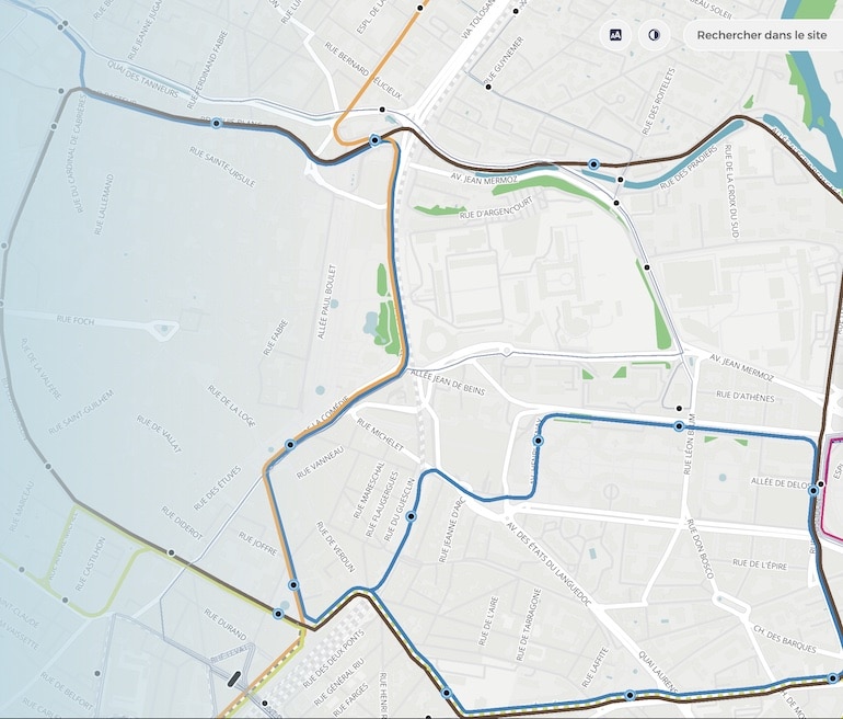 L'itinéraire de la ligne 4 de tramway © TaM.
