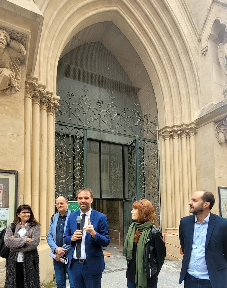 La visite du Carré Sainte-Anne avec le maire de Montpellier, Michaël Delafosse et ses adjoints Boris Bellanger et Agnès Saurat © Susie Carbone