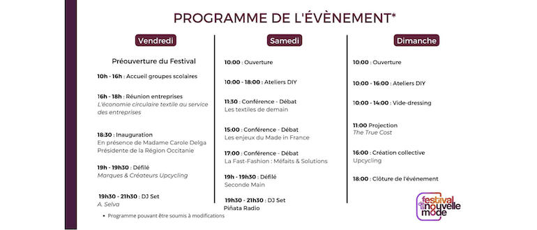 Le programme © Festival de la nouvelle mode