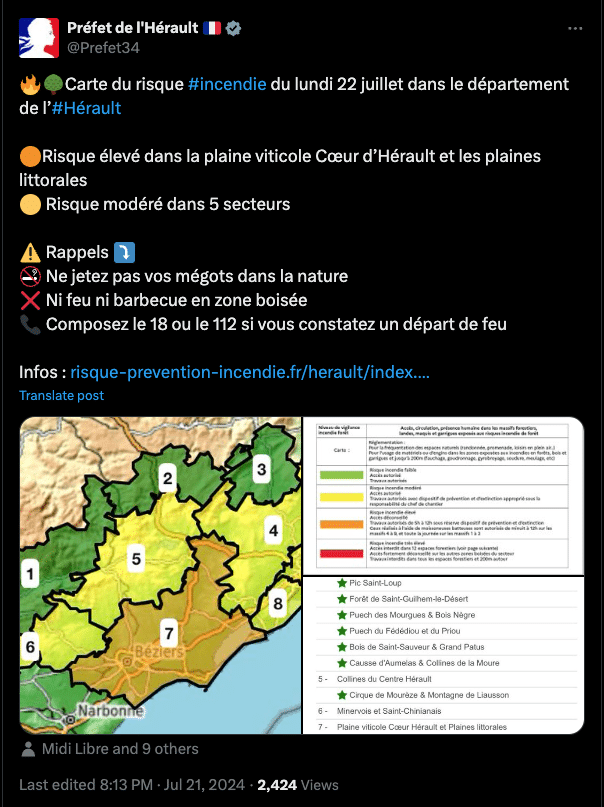 Capture décran Préfecture Hérault 22 juillet 2024 ©DR