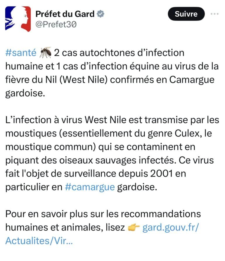 Compte X préfet du Gard 6 septembre 2024 ©copie décran