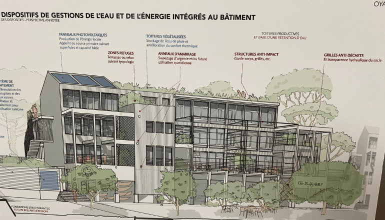 Proposition d’habitations adaptées à la montée des eaux de l’agence Archiles. © T.O / Hérault Tribune