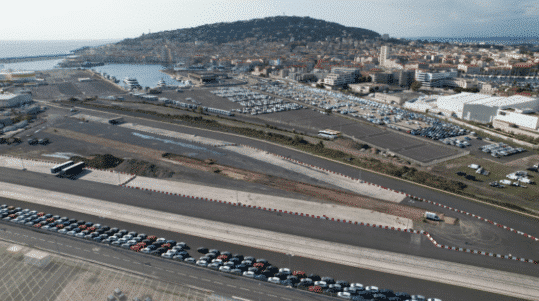 Vue aérienne du port de Sète et des travaux de la plateforme de chargement horizontal. © Port de Sète