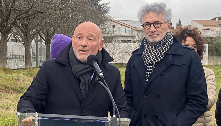 Le maire Frédéric Lafforgue et son premier adjoint premier adjoint Gérard Sigaud le 25 janvier à Castlenau-le-Lez. © T.O / Hérault Tribune